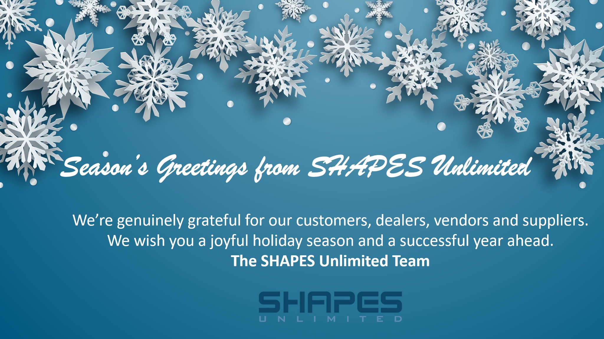 SHAPES Unlimited Happy Holidays 2026 graphic